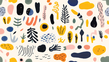 Big set of trendy design elements. Collection of different hand drawn shapes and textures . Vector seamless pattern