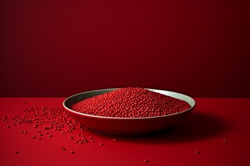 Sticker - Red dry lentils in the bowl on the red table, background, copy space