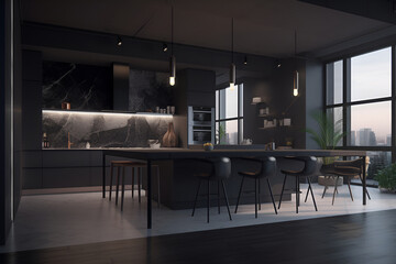 Techno style kitchen interior in luxury house