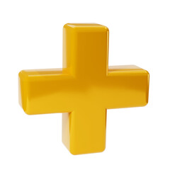 realistic 3d yellow golden plus, add sign icon. decorative arithmetic element, education maths, math