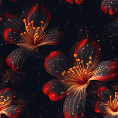 Wall Mural - Glowing red flowers seamless pattern.