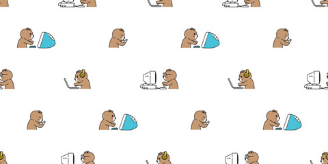 bear seamless pattern polar bear pc computer laptop notebook smart phone pet doodle vector teddy cartoon gift wrapping paper tile background repeat wallpaper scarf isolated illustration design