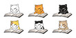 cat vector kitten icon reading book neko calico pet character cartoon doodle symbol tattoo stamp scarf illustration design isolated