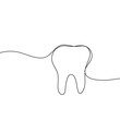 © sumkinn - Tooth vector icon drawn with one continuous single line. Human tooth with roots in sketch style.