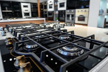 Modern cooking stoves on display in the store