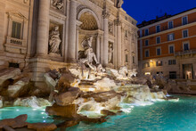 The Trevi Fountain At Night In Rome, Italy