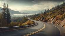 Beautiful Asphalt Freeway. Winding Road Stretching Into The Distance, Reminding You To Embrace The Journey Of Life And Enjoy Every Step Along The Way