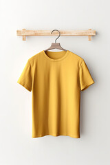 Wall Mural - Plain gold, yellow color mockup on neutral background. Crowneck tshirt for your design, front view. Generative AI.