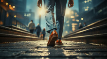 Businessman Feet Walking In City. Generative Ai