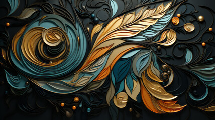 a gold and black art deco pattern, in the style of organic and naturalistic compositions. generative