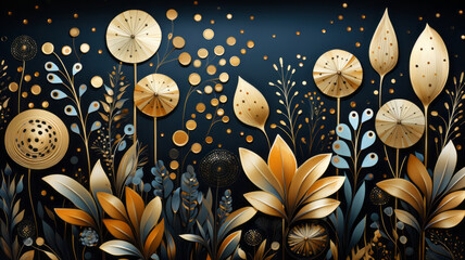 Wall Mural - A gold and black art deco pattern, in the style of organic and naturalistic compositions. Generative AI