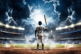Fototapeta Sport - baseball player with bat on baseball field, in the style of spectacular backdrops. Generative AI