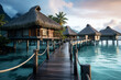 © wolfhound911 - The piers with thatched huts in the sea at bora bora. Generative AI