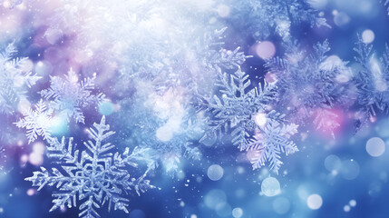 Wall Mural - Digital blue and purple snowflake glitter pattern abstract poster web page PPT background
