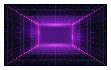 Poster - Synthwave wireframe net illustration. Abstract digital background. 80s, 90s Retro futurism, Retro wave cyber grid. Deep space surfaces. Neon lights glowing. Starry background. Vector 3D Rendering