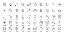 Martial Arts Thin Line Icons MMA Sport Fencing Boxing Icon Set In Outline Style 50 Vector Icons In Black