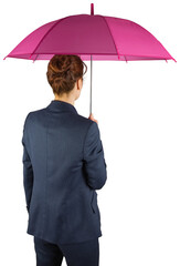 Poster - Digital png photo of back view of caucasian businesswoman holding umbrella on transparent background