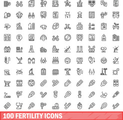 Sticker - 100 fertility icons set. Outline illustration of 100 fertility icons vector set isolated on white background