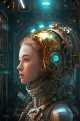 Poster - Futuristic woman in spaceship