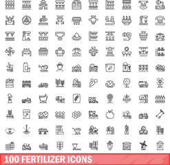 Sticker - 100 fertilizer icons set. Outline illustration of 100 fertilizer icons vector set isolated on white background