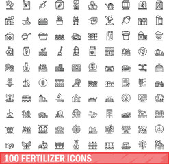 Poster - 100 fertilizer icons set. Outline illustration of 100 fertilizer icons vector set isolated on white background