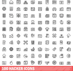 Poster - 100 hacker icons set. outline illustration of 100 hacker icons vector set isolated on white backgrou