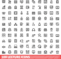 Poster - 100 lecture icons set. outline illustration of 100 lecture icons vector set isolated on white backgr