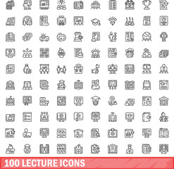 Poster - 100 lecture icons set. Outline illustration of 100 lecture icons vector set isolated on white background