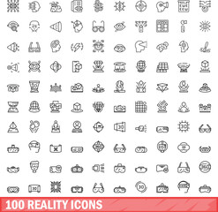 Poster - 100 reality icons set. Outline illustration of 100 reality icons vector set isolated on white background