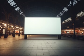 Canvas Print - A large white billboard in a train station. Generative AI image.