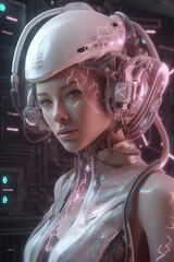 Poster - Futuristic Sci-fi cyberpunk cyborg woman with helmet