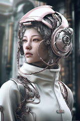 Poster - Futuristic Sci-fi cyberpunk cyborg woman with helmet
