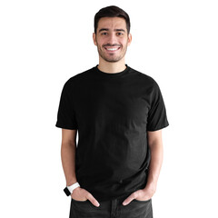 Wall Mural - Young man wearing blank black t-shirt and jeans