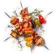 Chicken skewers with slices of sweet peppers and dill generative ai