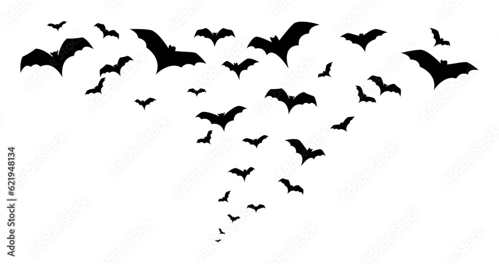 Flying black bats in the sky. Halloween decoration. Isolated vector and ...