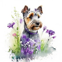 Glen Of Imaal Terrier Dog Wild Flowers Water Color On White Background