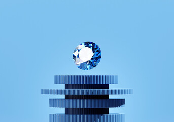 Poster - Abstract sapphire blue diamonds gem placed on pedestal background 3d rendering