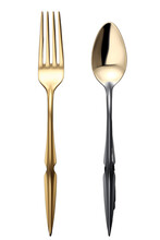 A Gold Fork And A Silver-gold Spoon  Are Next To Each Other. Elegant Set.