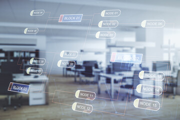 Aufkleber - Abstract virtual coding illustration on a modern furnished classroom background, software development concept. Multiexposure