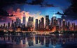 Cityscape painting Manhattan skyline.