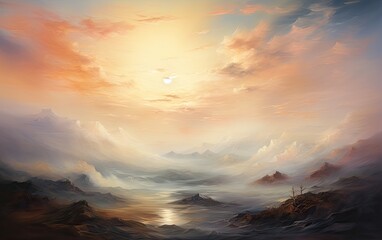 Wall Mural - Sunset over the mountains.