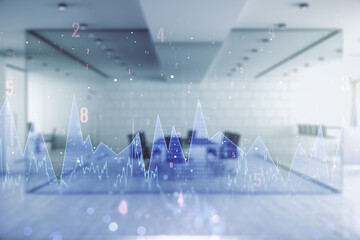 Aufkleber - Abstract virtual stats data hologram on a modern furnished office background. Multiexposure