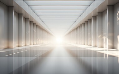 A white 3D space with a light shining above it.
