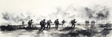 World War II Battle Scene Illustration. AI Generative Art.