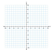 The Blank System Graph In Two Dimensions. Rectangular Orthogonal Coordinate Plane With Axes X And Y On Squared Grid. Math Scale Template. Vector Illustration Isolated On White Background.