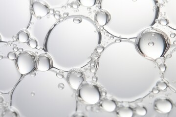 close-up of white transparent drops liquid bubbles molecules