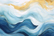 Oceanic waves pattern in blue and gold, watercolor effect