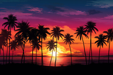 Wall Mural - Silhouettes of palm trees against a tropical sunset