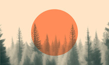 Sunset In Forest Vector Halftone Background