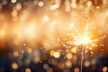 Happy New Year, Sparklers Burning Bright With Shiny Sparks And Bokeh Festive Silvester Party Background